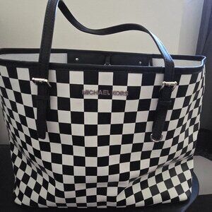 Michael Kors Black and White Checkered Tote